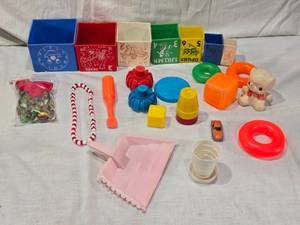 lot 84 image: Vintage Toy Set including Nesting Blocks, Marbles, and More