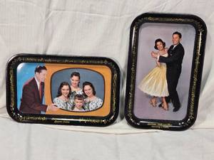 lot 101 image: Lawrence Welk and Lennon Sisters and Lawrence Welk with Alice Metal Trays