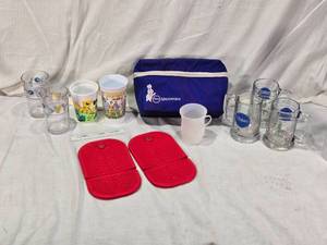 lot 105 image: Pillsbury Microwave Vinyl Bag, Snap Crackle Pop Ruler, McDonalds Birthday Cup, Kool-Aid Cup, Silicone Pot Holders and More