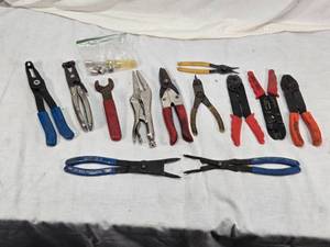 lot 113 image: Lot of Hand Tools Including OTC Pliers, Vice Grip and Wire Strippers