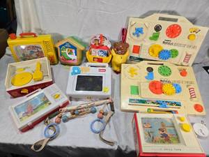 lot 120 image: Fisher-Price and Playskool Toy Collection including Musical Busy Box, Music Box Record Player, and More