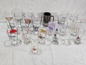 lot 132 image: Lot of Beer Glassware Collection including Budweiser Mug, Bud Light, Grain Belt Glass, and Various Beer Glasses
