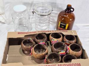 lot 145 image: Glass Jars, Motts Jug, and Coconut Cups