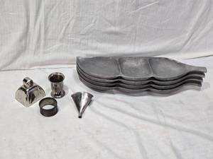 lot 152 image: Vintage Aluminum and Silver Items including Seapod Trays, Bell, Goblet, and Napkin Ring