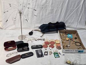 lot 176 image: Assorted Jewelry, Vintage Glasses and Cases, Cannon-Ball Dixie Headset and Others