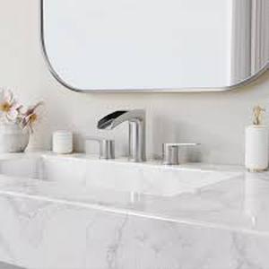 lot 7 image: Phiestina 8 in. Waterfall Widespread 3-Hole Bathroom l Faucet, with Pop-Up Drain and Water Supply Line by in Brushed Nickel Customer Returns See Pictures