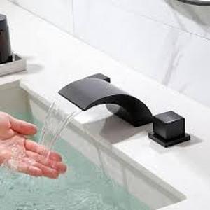 lot 8 image: FLG 2-Handle Tub Deck Mount Roman Tub Faucet Brass Waterfall Bathtub Filler in Matte Black Customer Returns See Pictures