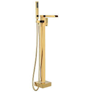lot 12 image: AKLFGN Waterfall Single-Handle Floor Mount Freestanding Tub Faucet Bathtub Filler with Hand Shower in. Polish Gold  Customer Returns See Pictures