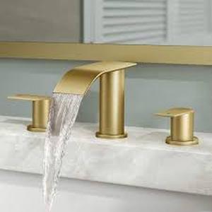 lot 13 image: androme 8 in. Widespread Double Handle Bathroom Faucet with Metal Drain in Gold Customer Returns See Pictures