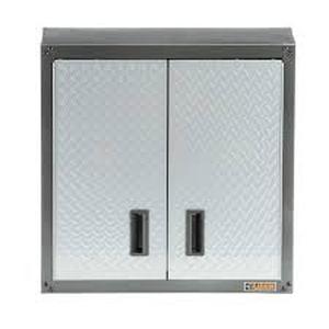 lot 16 image: Gladiator Steel 1-Shelf Wall Mounted Garage Cabinet in Silver Tread (28 in W x 28 in H x 12 in D)  Customer Returns See Pictures