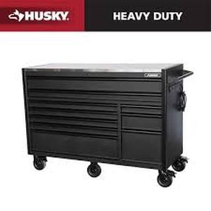 Husky Modular Tool Storage 62 in. W X 24 in. D Heavy Duty Matte Black Mobile Workbench Cabinet with Stainless Steel Top Customer Returns See Pictures