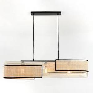 lot 27 image: Vidalite Mazal 60-Watt, 3-Light Island Pendant Light with Natural Bamboo Wicker Shade, No Bulbs Included Customer Returns See Pictures