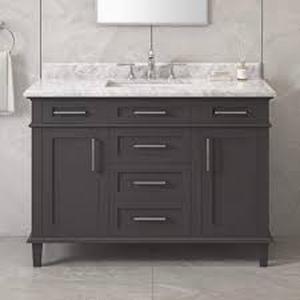 lot 48 image: Home Decorators Collection Sonoma 48 in. Single Sink Dark Charcoal Bath Vanity with Carrara Marble Top (Assembled)   Customer Returns See Pictures