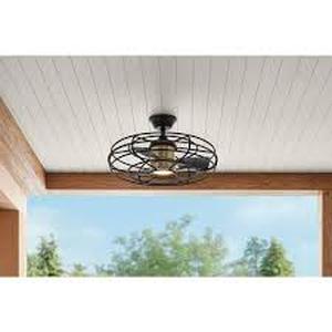 lot 49 image: Home Decorators Collection Heritage Point 25 in. IndoorCovered Outdoor Brushed Gold Fandelier Ceiling Fan with Integrated LED and Remote Included   Customer Returns See Pictures