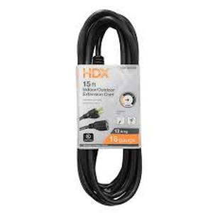 lot 63 image: Lot of HDX 15 ft. 163 Light Duty IndoorOutdoor Extension Cord, Black Customer Returns See Pictures