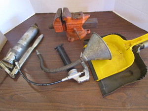 lot 41 image: Vise, Grease Guns, Flex Funnel