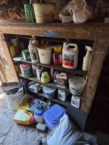lot 8 image: Wood Shelf WGarden Fertilizers & Sprays