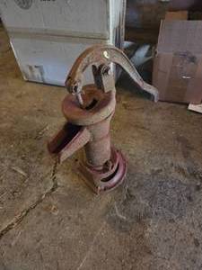 lot 97 image: Vintage Red Cast Iron Pump