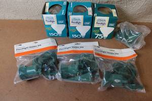 lot 33 image: Lot of 3 Weatherproof Floodlight Holder Kits with 3 Sylvania Floodlight Bulbs