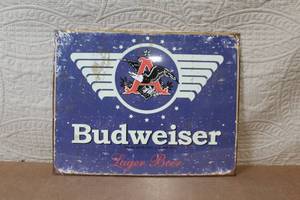 lot 47 image: Budweiser Lager Beer Vintage-Style Metal Sign