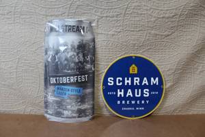 lot 50 image: Millstream Oktoberfest Marzen-Style Lager 12oz Can Koozie and Schram Haus Brewery Sign