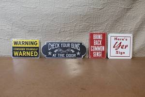lot 54 image: Set of 4 Decorative Metal Signs with Humorous Sayings