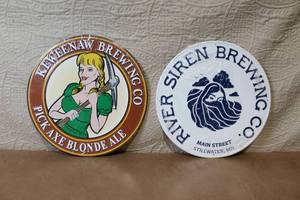 lot 57 image: Set of 2 Brewery Advertising Signs - Keweenaw Brewing Co and River Siren Brewing Co