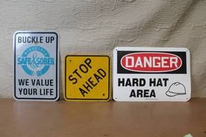 lot 60 image: Set of 3 Metal Safety and Road Signs