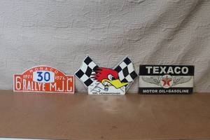 lot 61 image: Collection of 3 Vintage Style Metal Signs - Monaco Rally, Mr. Horsepower, Texaco