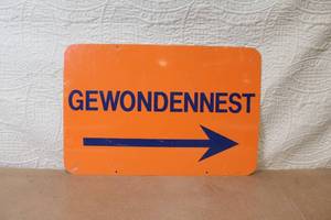 lot 64 image: Pair of Orange GEWONDENNEST Directional Metal Signs