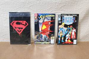 lot 97 image: Superman Memorial Set with Death of Superman & Justice League America Comics