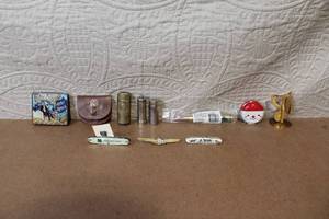 lot 105 image: Vintage Cigarette Tin, Knives, Collectibles, and Novelty Items Lot