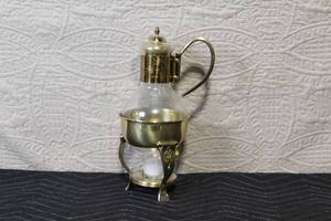 lot 158 image: Vintage Glass and Brass Coffee Carafe with Warmer Stand