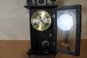 Antique Regulator Wall Clock with Pendulum and Key
