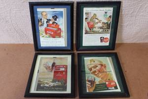 lot 178 image: Set of 4 Framed Vintage Coca-Cola Advertisement Prints