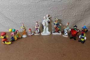 lot 193 image: Collection of 10 Colorful Clown Figurines with Porcelain and Marble Accents