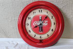 lot 266 image: Coca-Cola Retro Wall Clock Red Frame Collectible