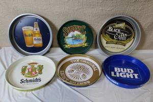 lot 270 image: Set of 6 Beer Advertising Metal Bar Trays including Modelo, Bud Light, Schmidts