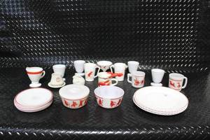 lot 293 image: Vintage Milk Glass Restaurant Ware with Red Lobster and Nautical Motifs Assorted Set
