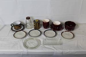 lot 294 image: Eclectic Collection of Vintage Mugs, Plates, Glassware, and Tin Bank