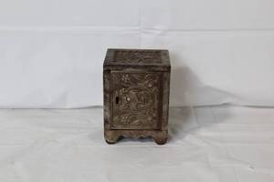 lot 297 image: Antique Cast Iron Floral Pattern Coin Bank