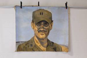 lot 301 image: 1980 Signed Portrait Painting of Military Officer on Canvas