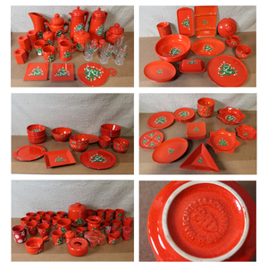 lot A-195 image: Waechtersbach Germany Christmas Tree Red Ceramic Massive Dishware Set