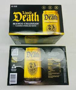 lot 416 image: 2x 6pk Liquid Death Water-Mango Chainsaw Sparkling Water