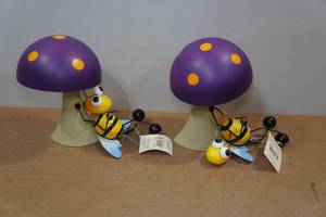 lot 53 image: 2 Regal Art Metal BeeMushroom Garden Statues