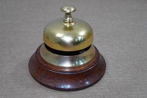 lot 168 image: Vintage General Store Countertop Bell with Walnut Base