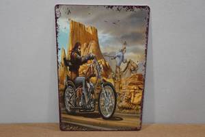 lot 178 image: Novelty BikerCowboy Metal Sign