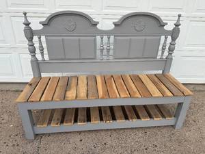 lot 3 image: Shabby Chic Bench Made from Headboard and Pallet Wood