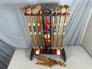 lot 22 image: Vintage Croquet Set with Stand