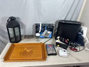 lot 44 image: Assorted Electronics and Housewares, Air Purifier, Cameras, Phone, Etc